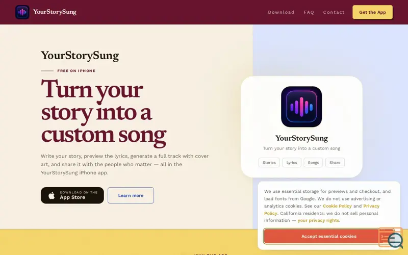 Screenshot of YourStorySung — Custom AI Song Gifts from Your Story