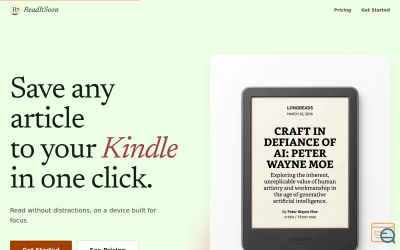 Screenshot of ReadItSoon, a launch using Ahoy