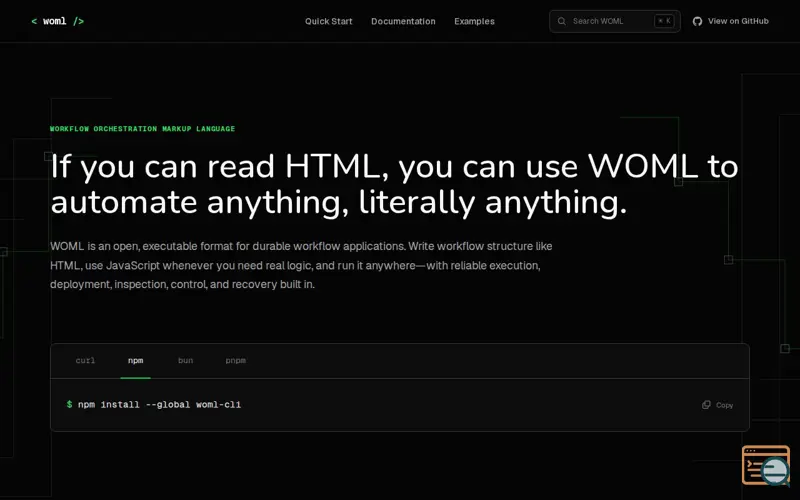 Screenshot of WOML — Workflow Orchestration Markup Language