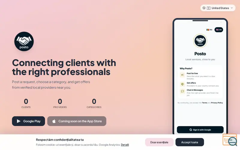 Screenshot of Posto, a launch using ETW Design