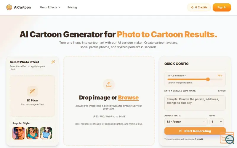 Screenshot of AiCartoon