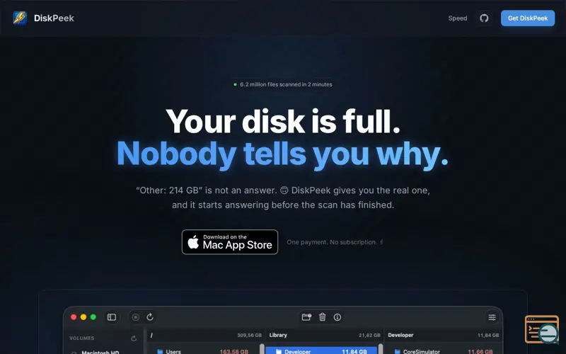 Screenshot of DiskPeek - The Fastest Disk Scanner for macOS
