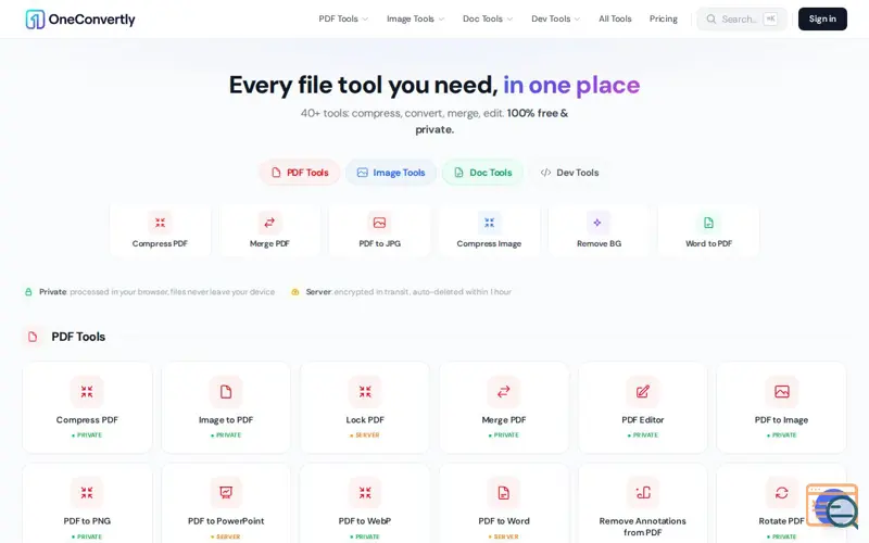 Screenshot of OneConvertly