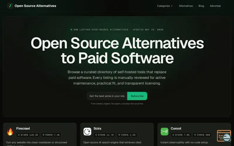 Screenshot of Open Source Alternatives