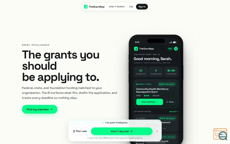 Screenshot of TheGrantApp