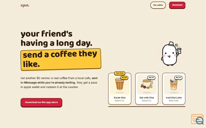 Screenshot of spot: send a treat, not a transaction