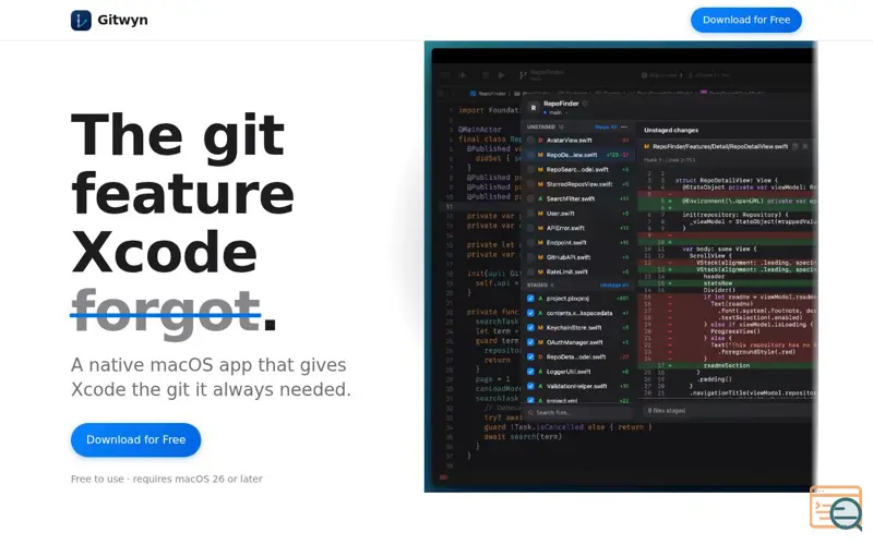 Screenshot of Gitwyn — Git for Xcode