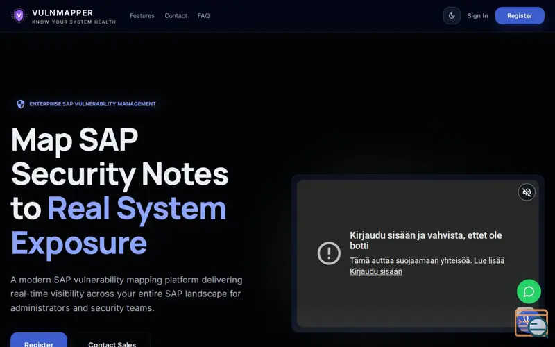 Screenshot of VulnMapper : SAP Vulnerability Mapping 