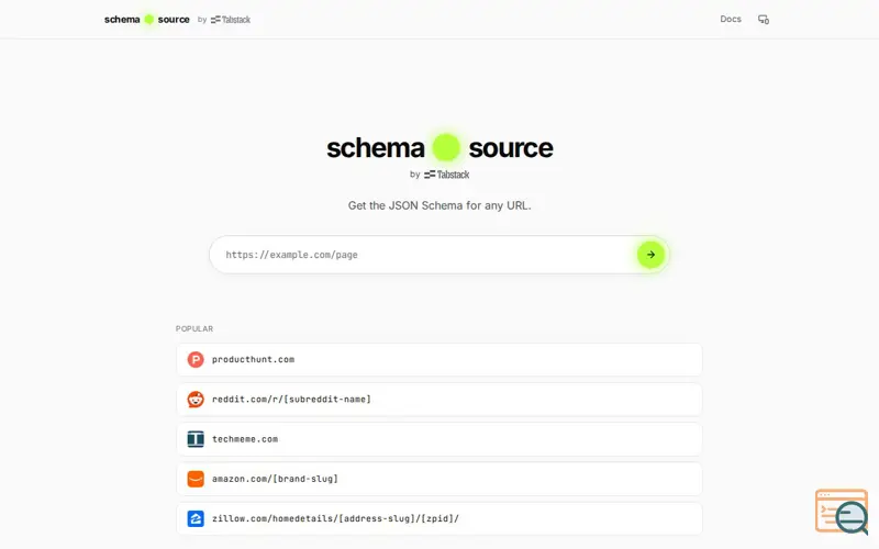 Screenshot of Schema Source by Tabstack