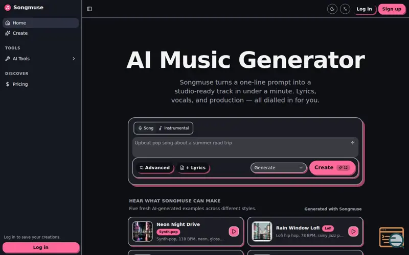 Screenshot of SongMuse AI Music Generator