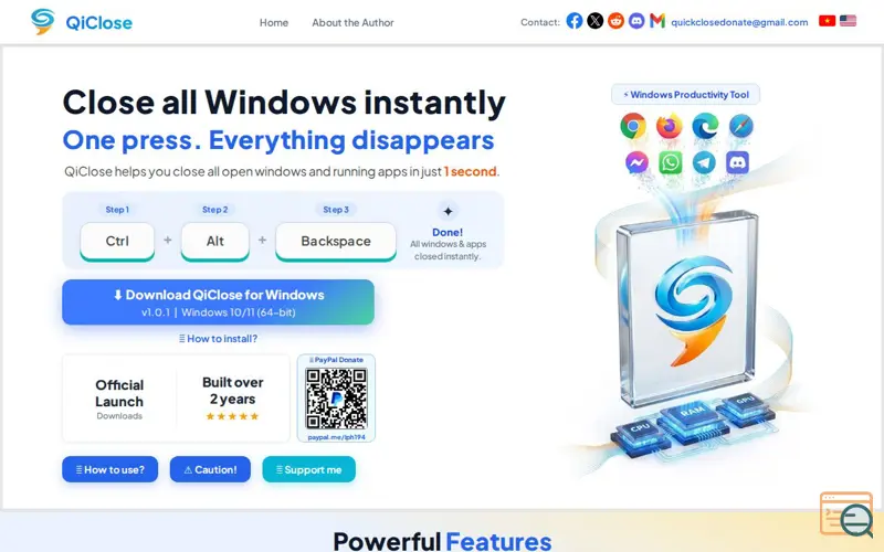 Screenshot of QiClose