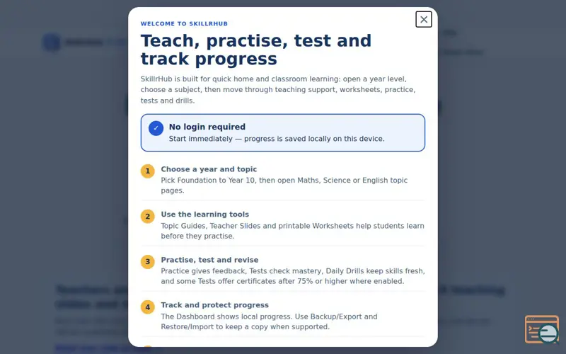 Screenshot of Foundation to Year 10 Learning Resources | SkillrHub