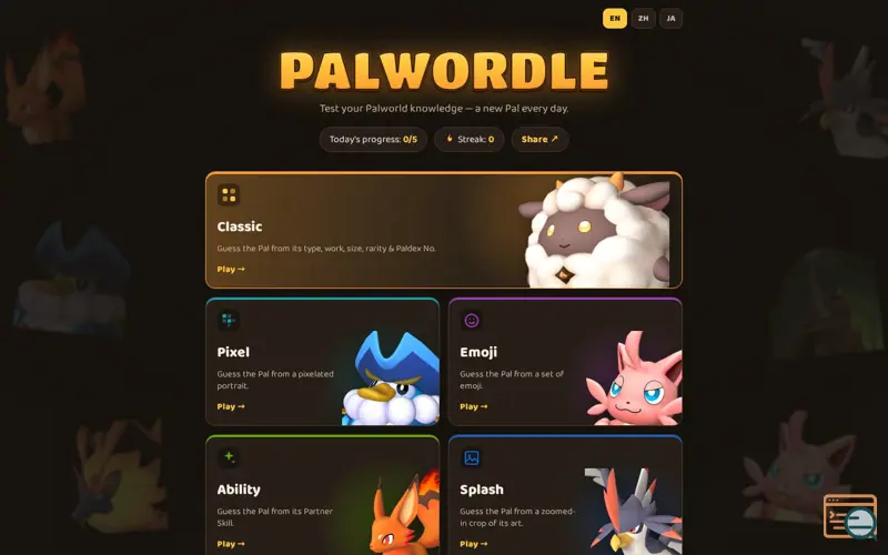 Screenshot of Palwordle — Palworld Wordle