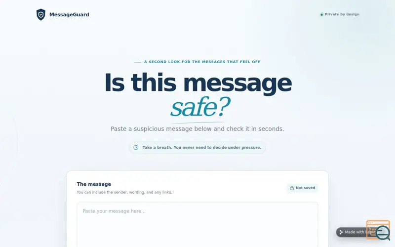 Screenshot of MessageGuard