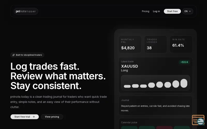 Screenshot of pnlnote.today