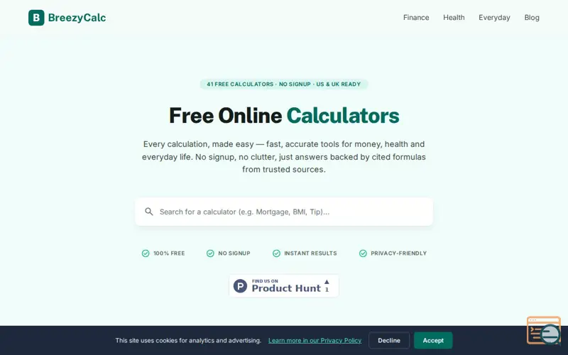 Screenshot of BreezyCalc