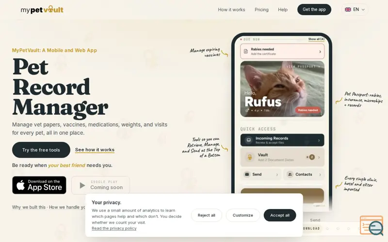 Screenshot of MyPetVault