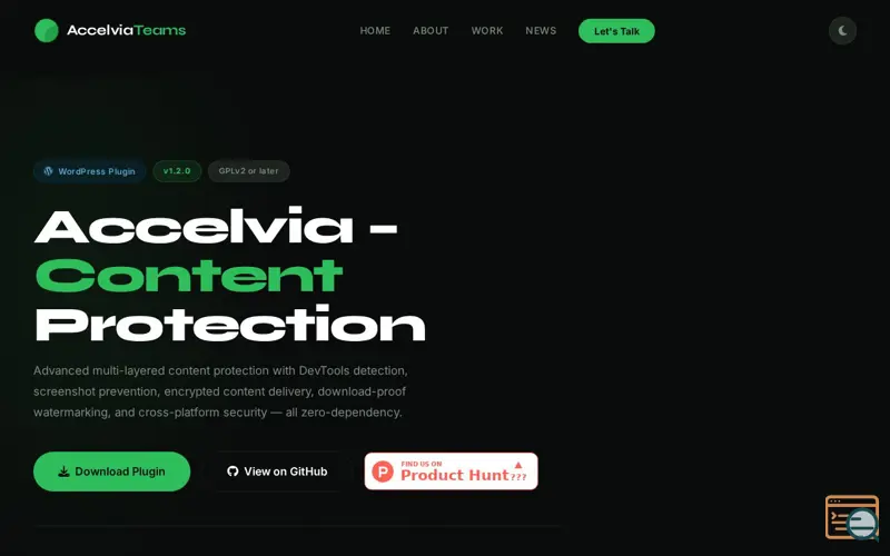 Screenshot of Accelvia Content Protection