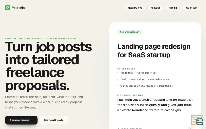 Screenshot of PitchMint