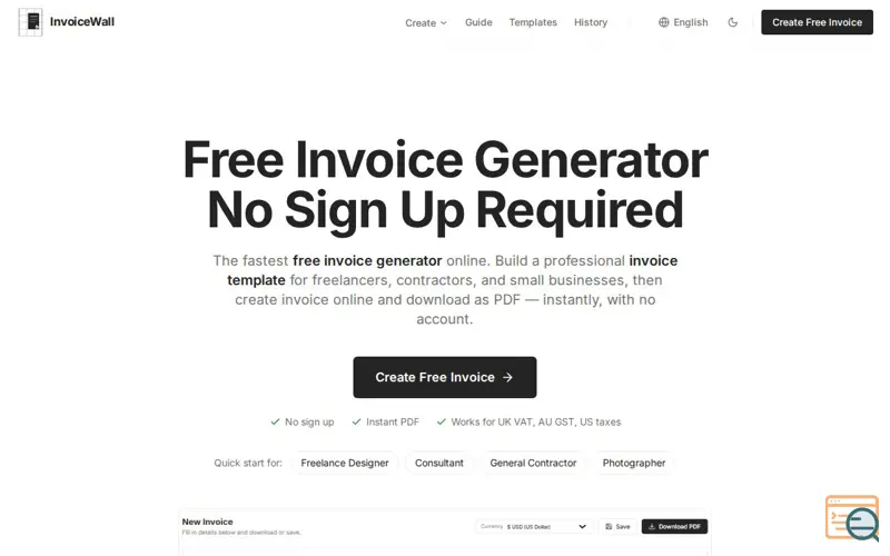 Screenshot of InvoiceWall
