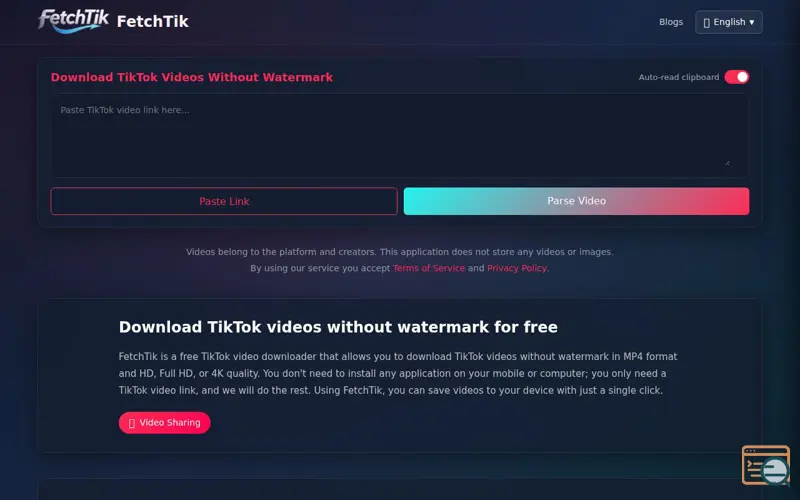 Screenshot of FetchTik