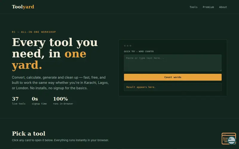 Screenshot of Toolyard — Free Online Tools for Everyone