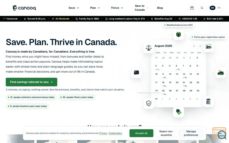 Screenshot of Canooq.ca | Canadian Financial and Admin Toolbox, a launch using AirHelp