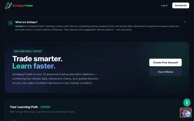 Screenshot of SchlappyTrader, a launch using BusinessIdentity.LLC