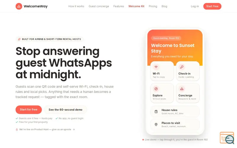 Screenshot of WelcomeWay — Digital Guest Concierge for Airbnb Hosts