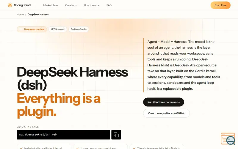 Screenshot of SpringBrand — DeepSeek Harness Explained