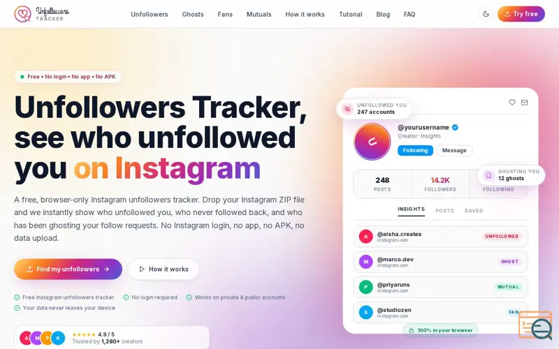 Screenshot of Unfollowers Tracker
