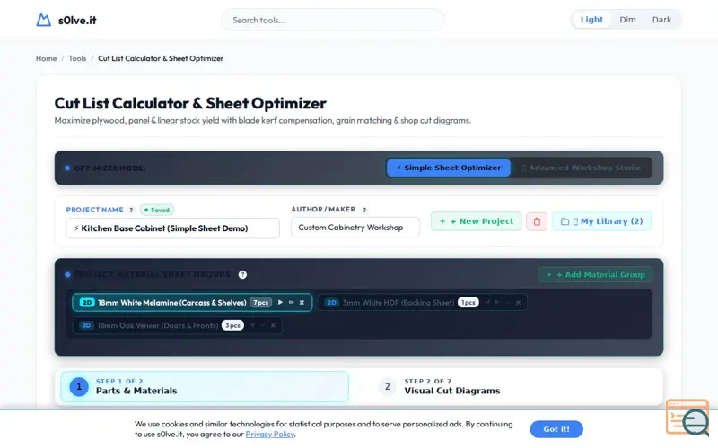 Screenshot of Cut List Studio