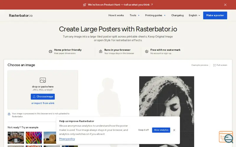 Screenshot of Rasterbator.io – Free Tiled Poster Maker Online