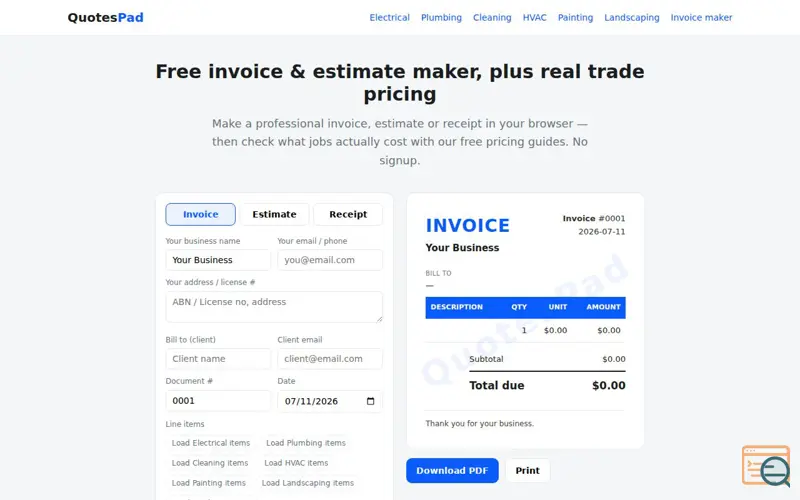 Screenshot of QuotesPad