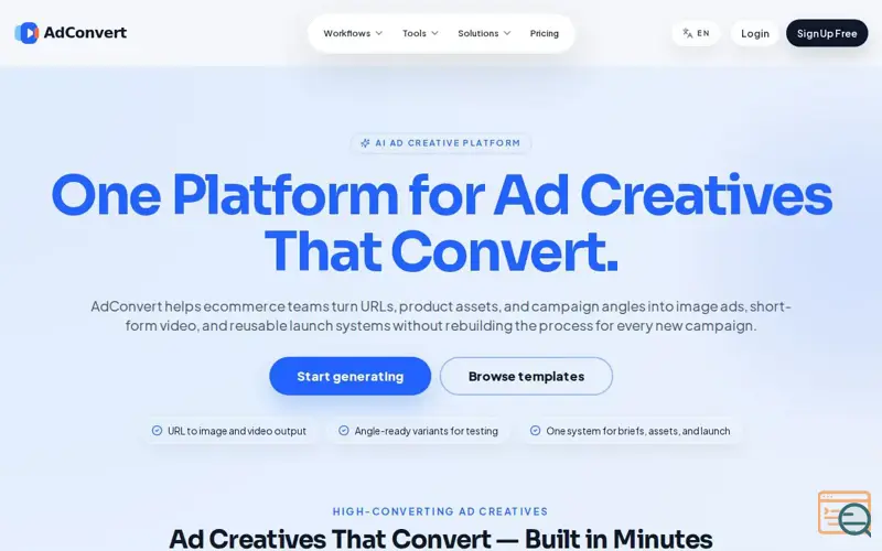 Screenshot of AdConvert, a launch using Kie.ai