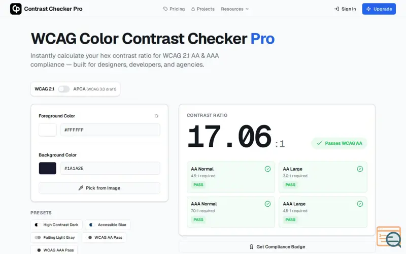 Screenshot of Contrast Checker Pro by Vantra Labs
