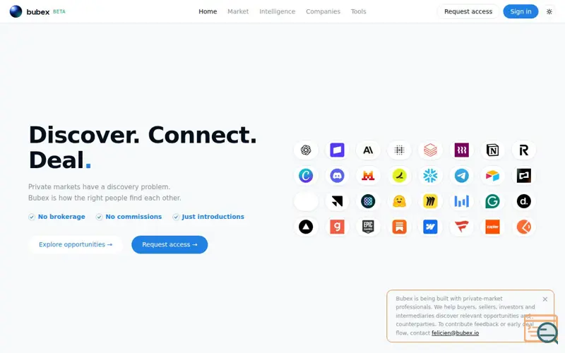 Screenshot of Bubex — Secondary Market Deal Flow