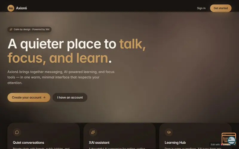 Screenshot of Axion6 — Calm communication and Learning