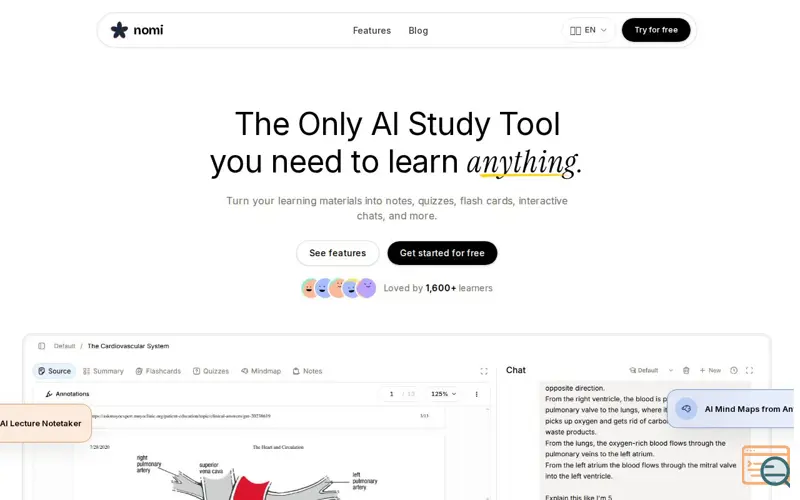 Screenshot of Nomi - AI Tutor and Note Taker