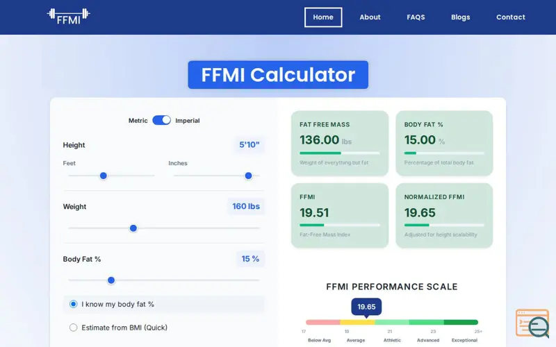 Screenshot of FFMI Calculator