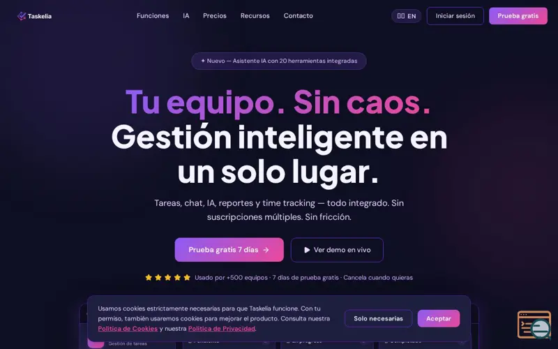 Screenshot of Taskelia — Gestión de Tareas y Equipos