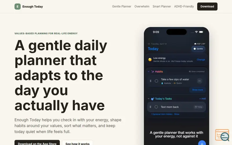 Screenshot of Enough Today