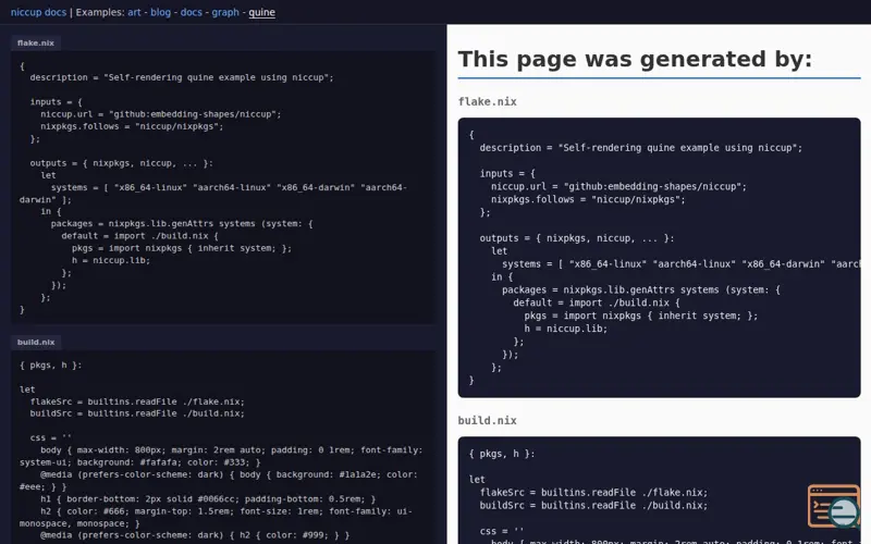 Screenshot of A HTML Quine Made with Nix