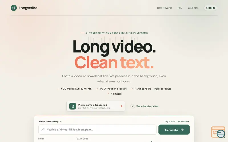 Screenshot of Longscribe