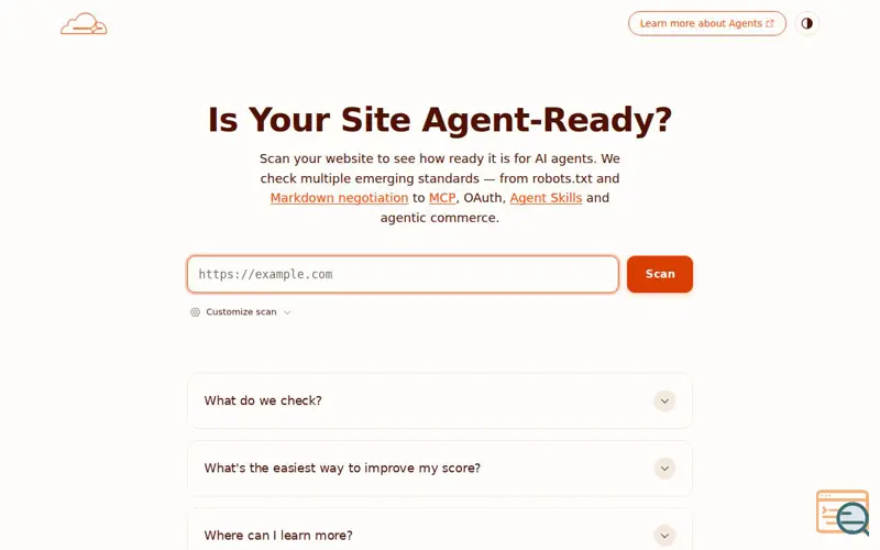 Screenshot of Is Your Site Agent-Ready? by Cloudflare