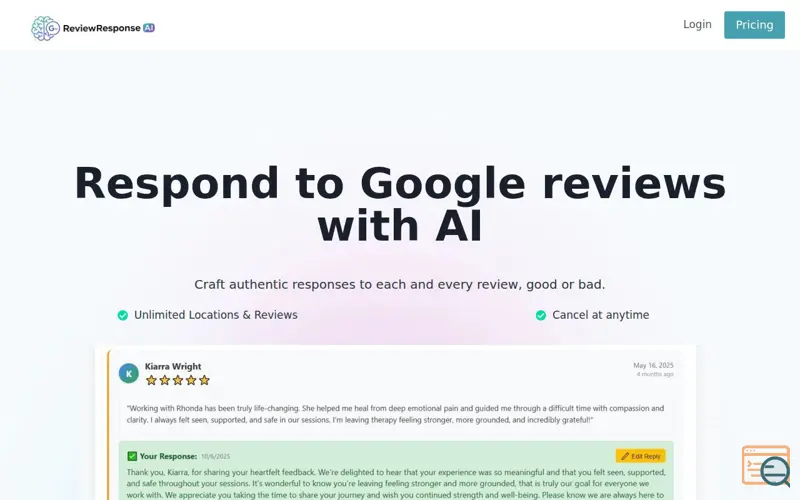 Screenshot of Review Response AI