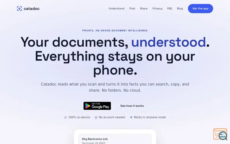 Screenshot of Catadoc — every document, understood