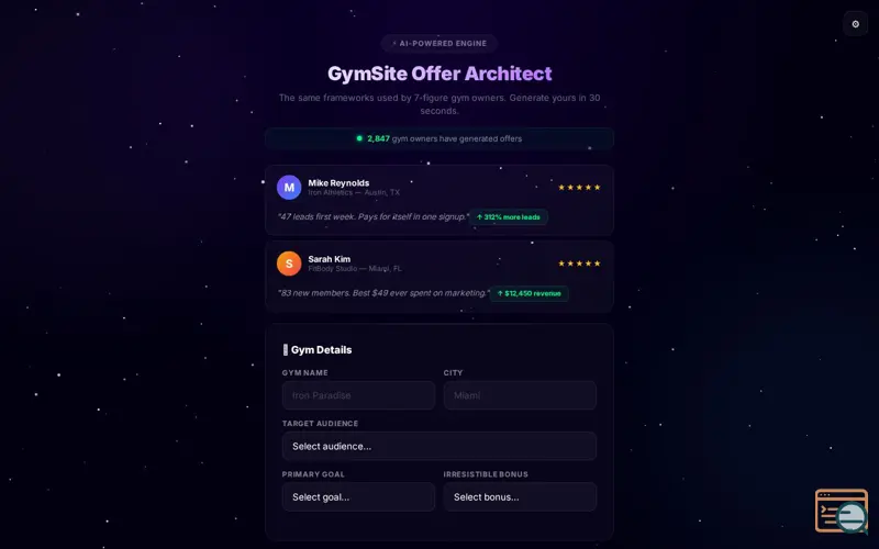 Screenshot of GymSite Offer Architect