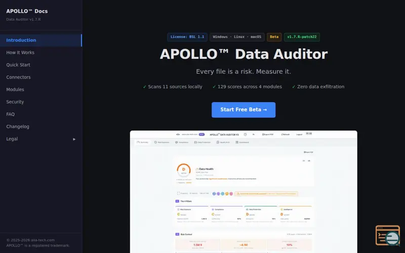 Screenshot of APOLLO Data Auditor