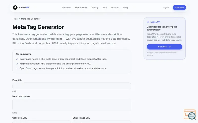 Screenshot of Meta Tag Generator